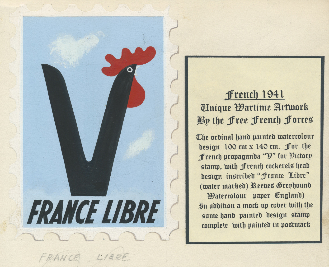 Frankreich - Besonderheiten: 1944 (ca.), "FRANCE LIBRE" Cock + V Letter Label, Artists Design Paint - Altri & Non Classificati