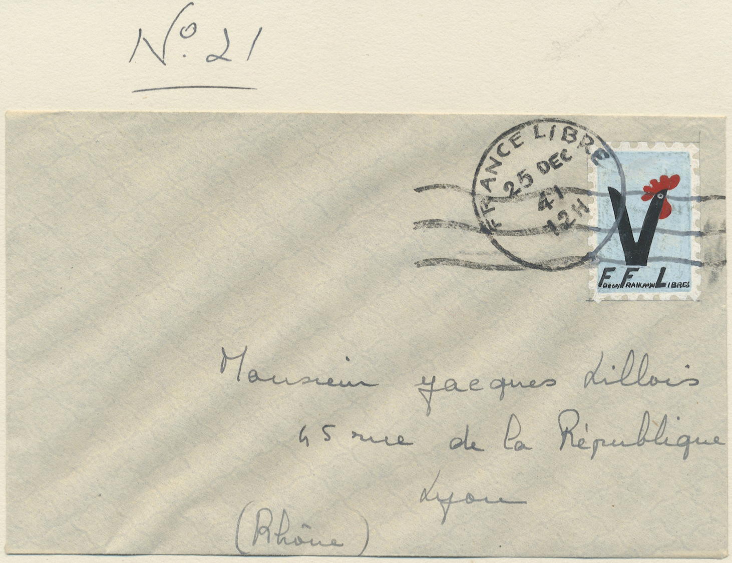 Frankreich - Besonderheiten: 1944 (ca.), "FRANCE LIBRE" Cock + V Letter Label, Artists Design Paint - Andere & Zonder Classificatie