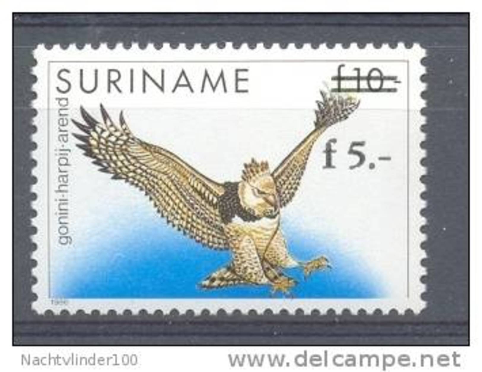 Nds0791 FAUNA ROOFVOGELS HARPIJ BIRDS OF PREY HARPIC EAGLE GREIFVÖGEL AVES *OVERPRINT * SURINAME 1993 PF/MNH - Adler & Greifvögel