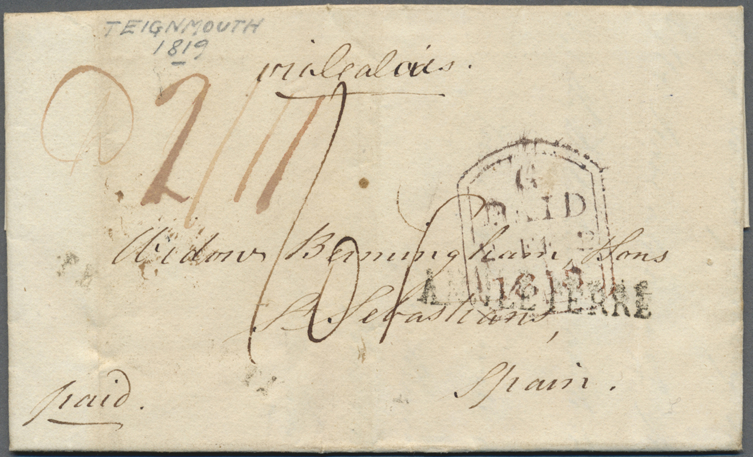 Br Großbritannien: 1816/1869, Interesting Lot Of Ca. 16 Folded Letters To Germany, Spain, Tenerife, Fra - Altri & Non Classificati