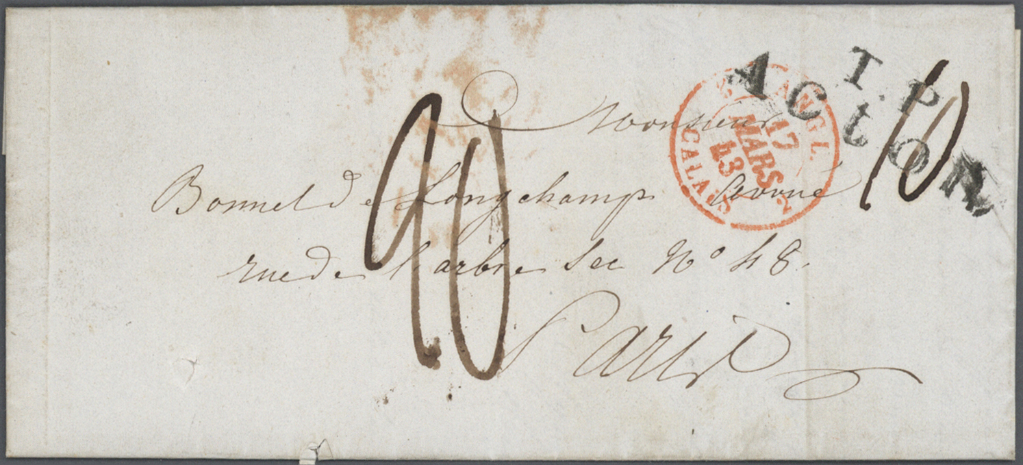 Br/GA Großbritannien: 1837/1954, 9 Letters And Postal Stationery Incl. Cover With 3d Pair Postage Due From - Altri & Non Classificati