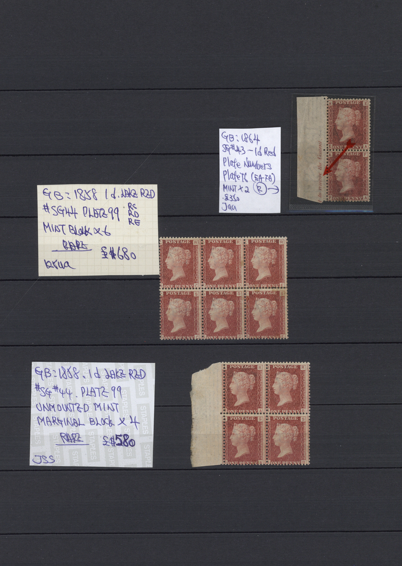 */(*)/** Großbritannien: 1858/1879 (ca.), Specialised Assortment Of 33 Unused Stamps Of 1d. Red (SG 43/44), V - Andere & Zonder Classificatie