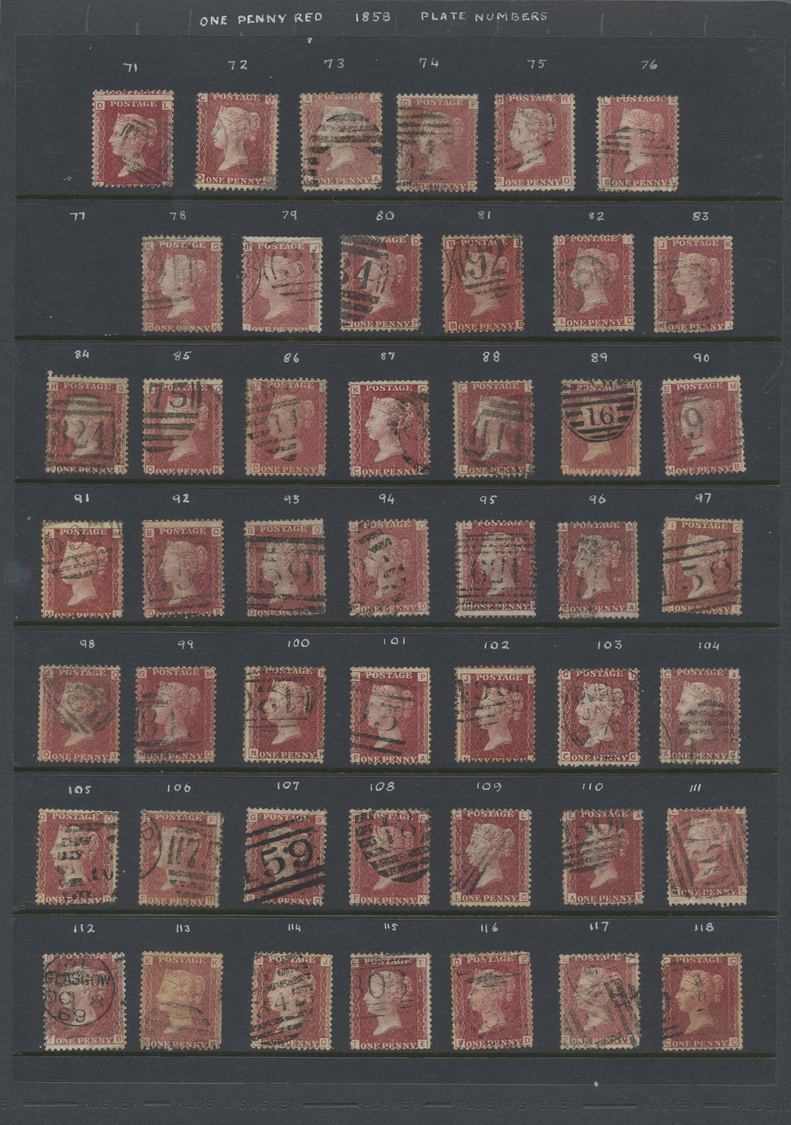 O Großbritannien: 1858-79: 1d. Red Collection Of All The Plate Numbers Except Plate 77, Total 154 Stam - Other & Unclassified