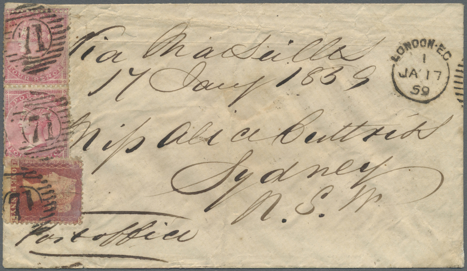 Br Großbritannien: 1859/1871 (ca.), Unusual Group With 7 Covers Addressed To New South Wales Incl. Diff - Other & Unclassified