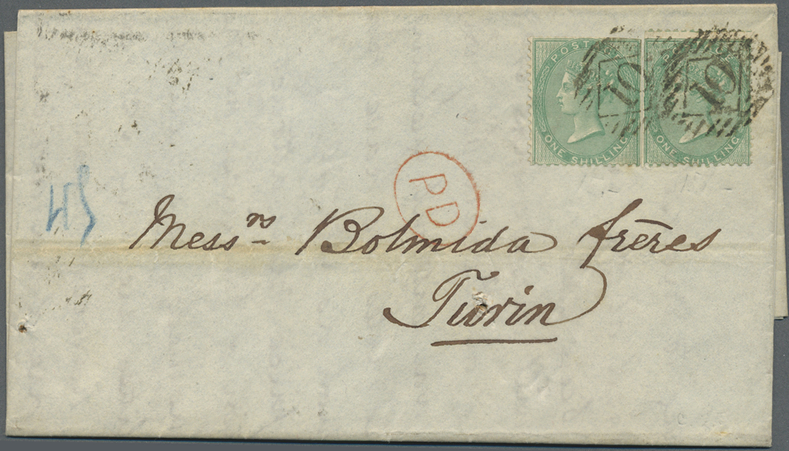 Br Großbritannien: 1861/1869, Lot Of Three Entires To Italy, E.g. 1856 6d. Lilac, 1856 1s. Green Two Co - Andere & Zonder Classificatie