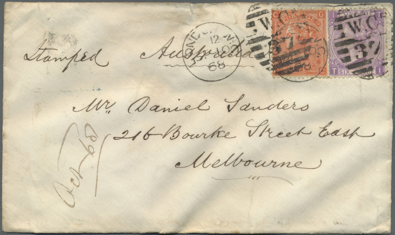 Br Großbritannien: 1863/1868 (ca.), Unusual Group With 8 Covers Addressed To Victoria/Australia All At - Other & Unclassified