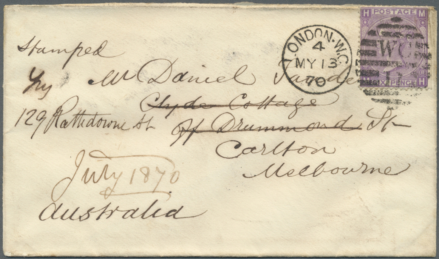Br Großbritannien: 1865/1872 (ca.), Interesting Group With 15 Covers Addressed To Victoria/Australia Mo - Other & Unclassified