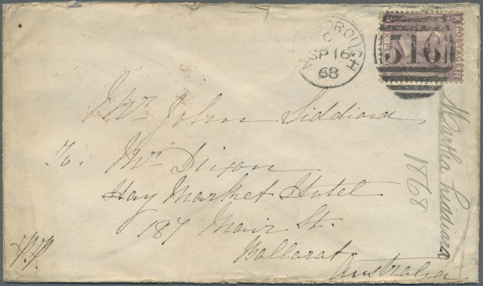 Br Großbritannien: 1865/1872 (ca.), Interesting Group With 15 Covers Addressed To Victoria/Australia Mo - Other & Unclassified