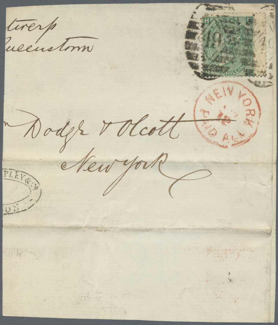 Brfst Großbritannien: 1865/1869, assortment of 74 fronts/large fragments each franked with 84 copies 1s. g