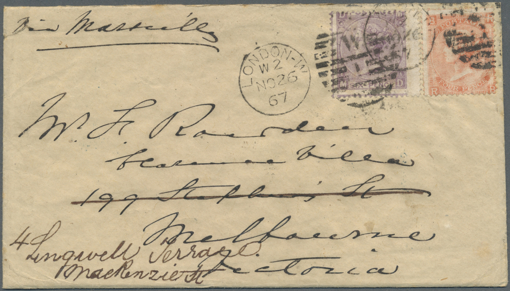 Br Großbritannien: 1865/1868 (ca.), Unusual Group With 8 Covers Addressed To Victoria/Australia All At - Other & Unclassified