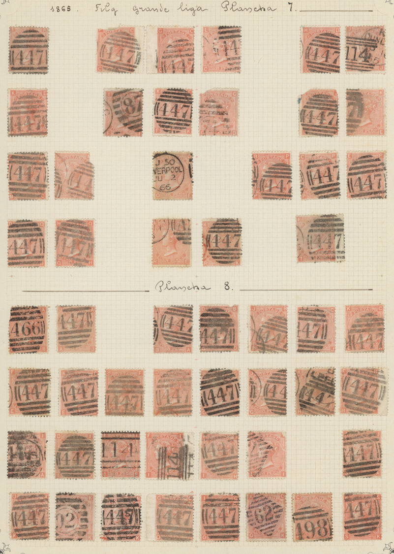 O Großbritannien: 1865, 4d. Vermilion, Wm Large Garter (SG 93/94), Specialised Assortment Of 88 Stamps - Other & Unclassified