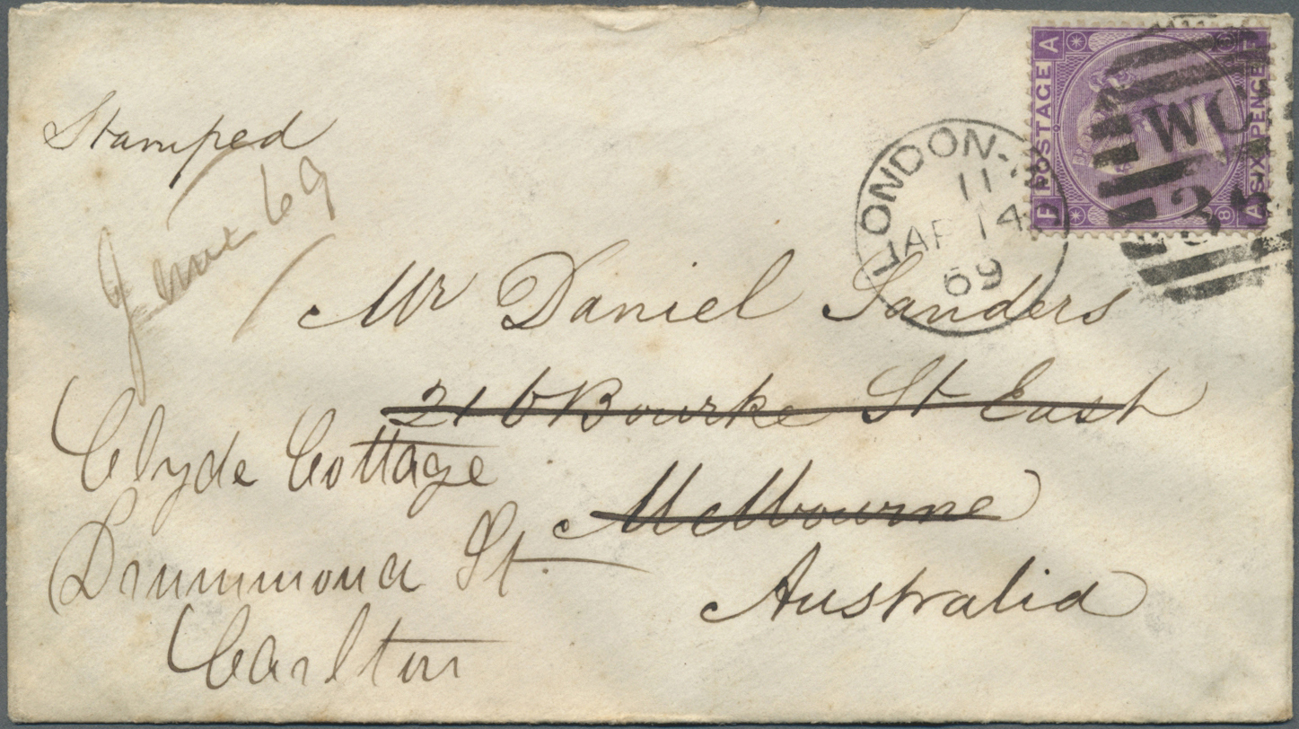 Br Großbritannien: 1866/1872 (ca.), Unusual Lot With 15 Covers Addressed To Victoria/Australia Mostly A - Other & Unclassified