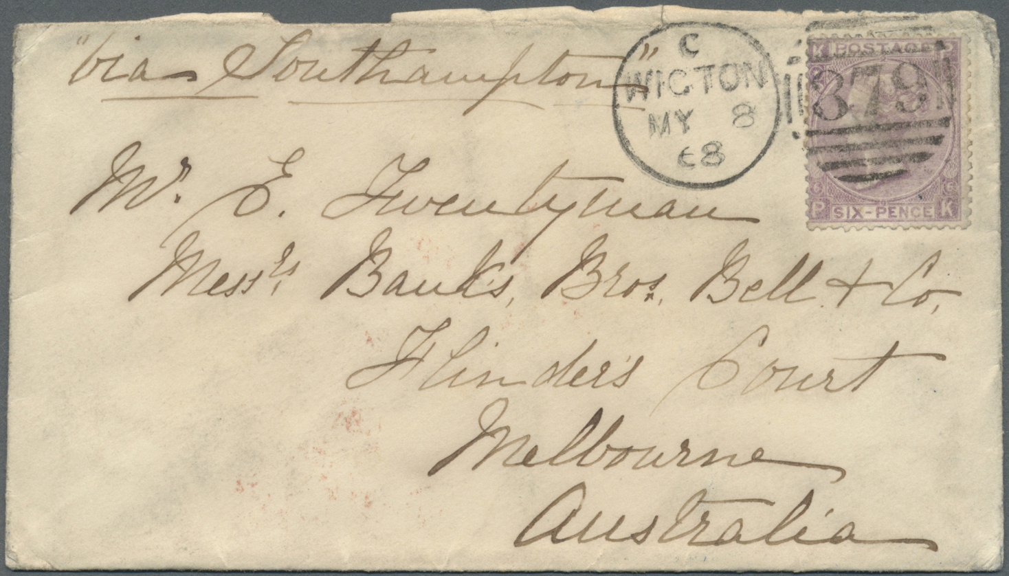 Br Großbritannien: 1869/1871 (ca.), Unusual Lot With 16 Covers Addressed To Victoria/Australia Mostly A - Other & Unclassified