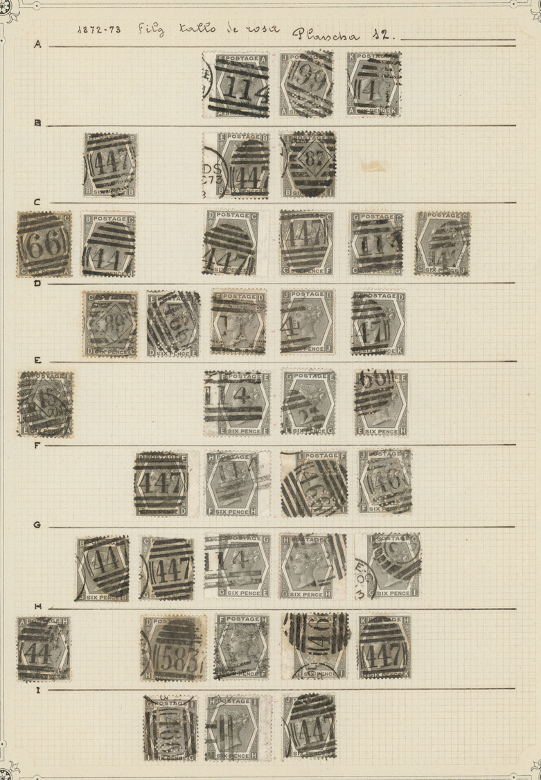 O Großbritannien: 1873, 6d. Grey, Wm Spray Of Rose (SG 125), Specialised Assortment Of 74 Stamps. - Andere & Zonder Classificatie