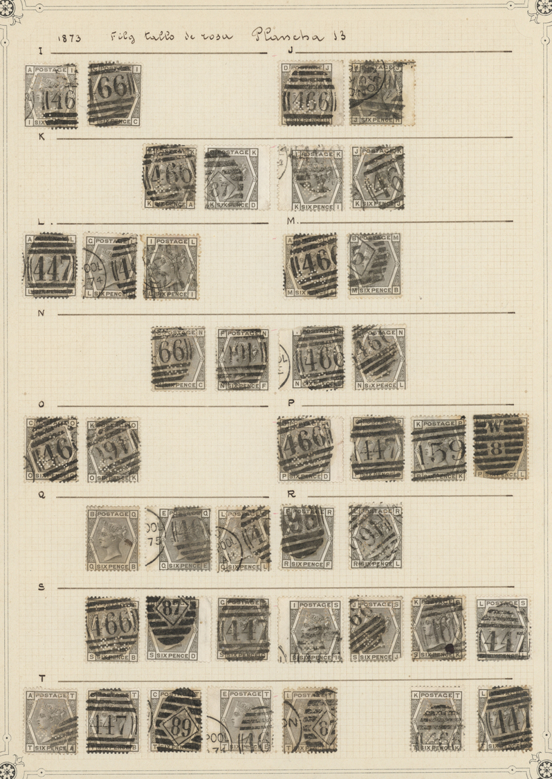 O Großbritannien: 1874/1878, 6d. Grey, Wm Spray Of Rose (SG 147), Specialised Assortment Of 131 Stamps - Andere & Zonder Classificatie