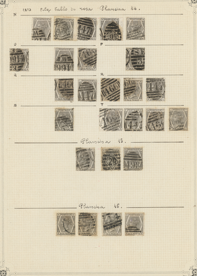 O Großbritannien: 1874/1878, 6d. Grey, Wm Spray Of Rose (SG 147), Specialised Assortment Of 131 Stamps - Andere & Zonder Classificatie