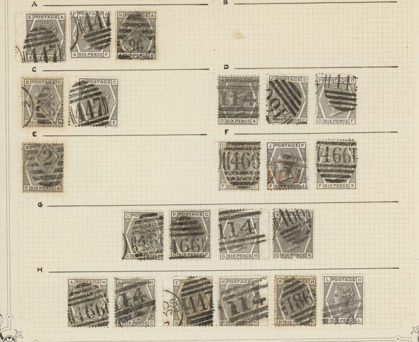 O Großbritannien: 1874/1878, 6d. Grey, Wm Spray Of Rose (SG 147), Specialised Assortment Of 131 Stamps - Andere & Zonder Classificatie