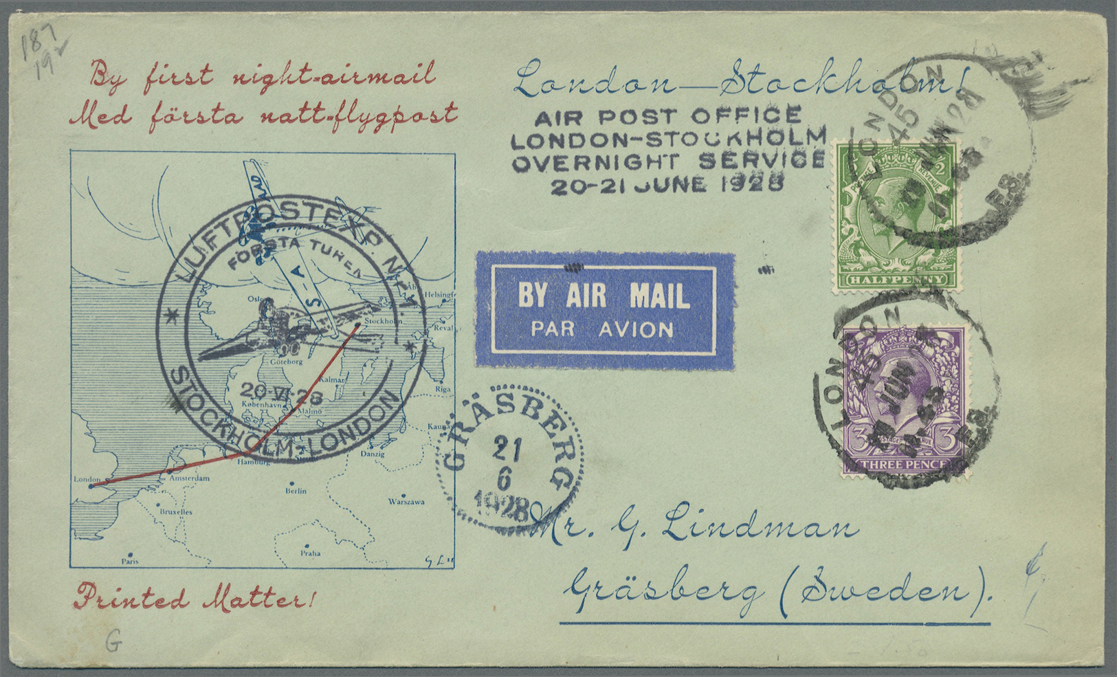 Br/GA Großbritannien: 1911 from, attractive lot of 49 items "AIRMAIL", first and foremost pre WWII covers