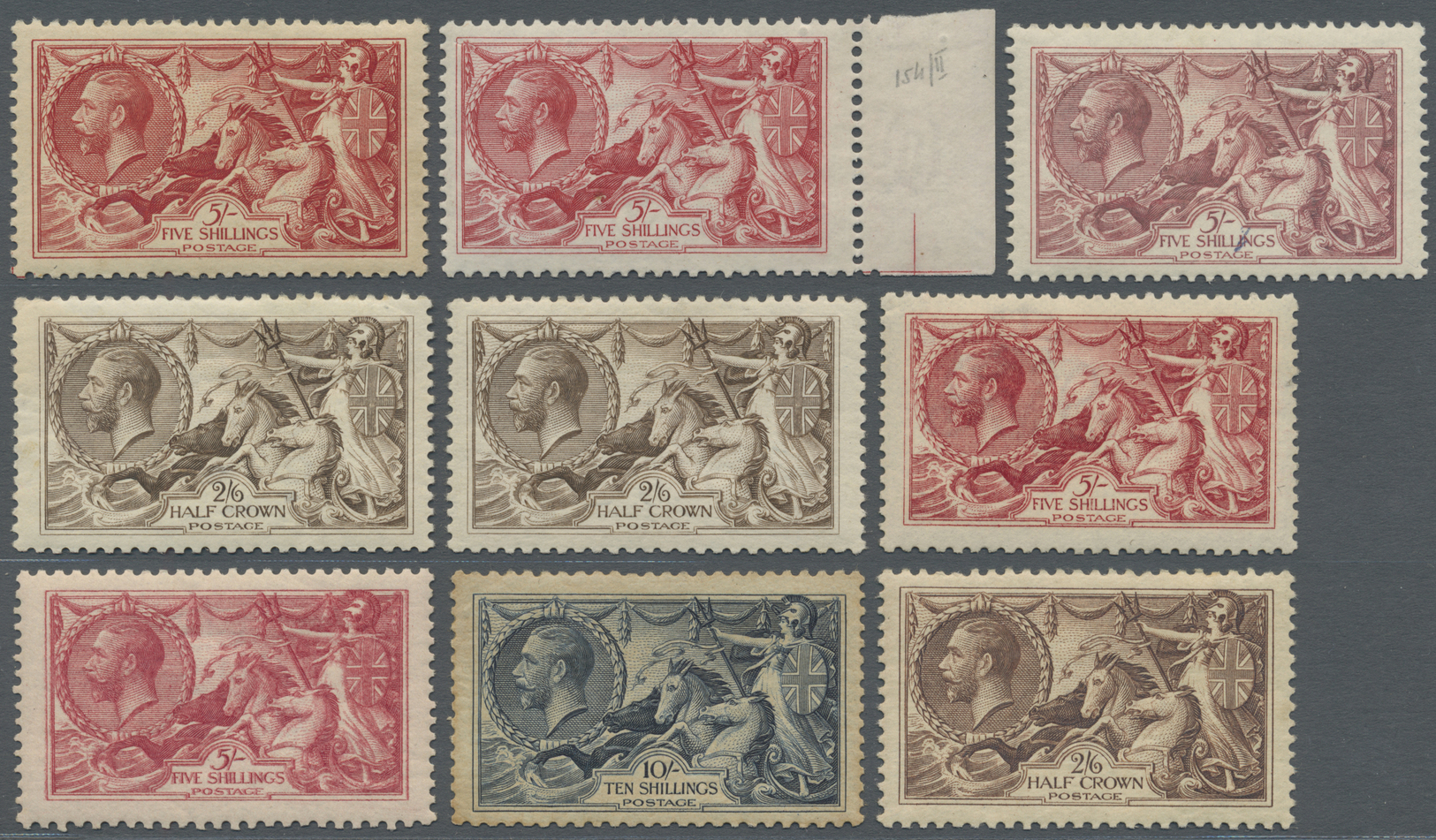 */** Großbritannien: 1913/1934, Sea Horses, Mint Lot Of Eleven Stamps, Slightly Varied Condition, Incl. A - Andere & Zonder Classificatie