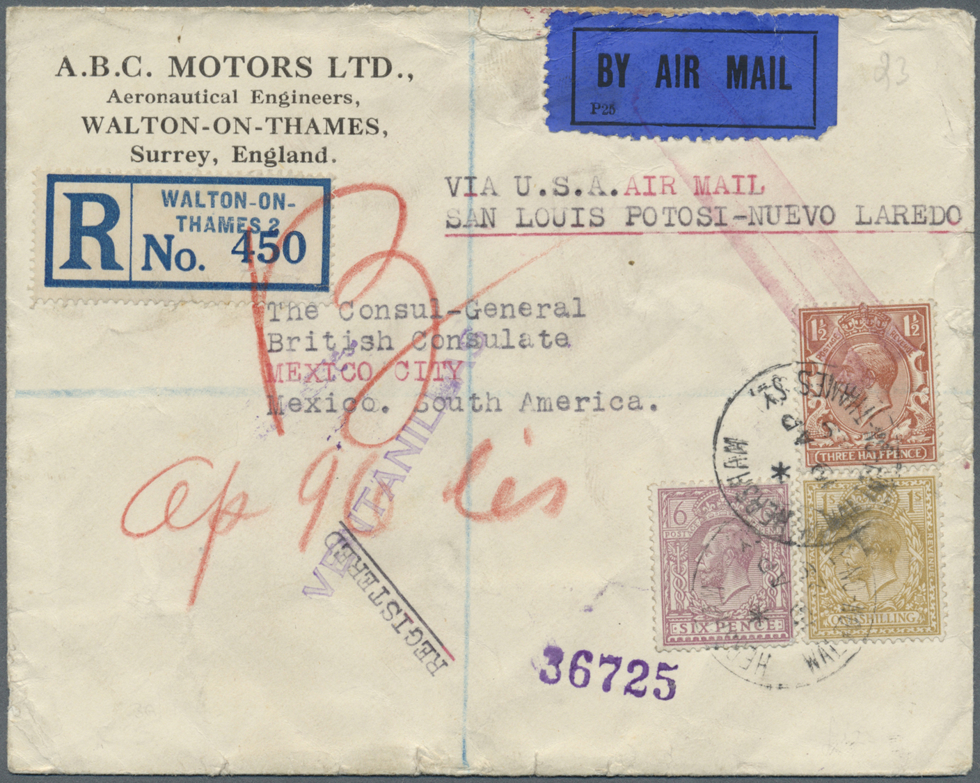 Br Großbritannien: 1926/1944, Lot Of Four Airmail Covers (plus One Front), Only Better Items (single Lo - Andere & Zonder Classificatie