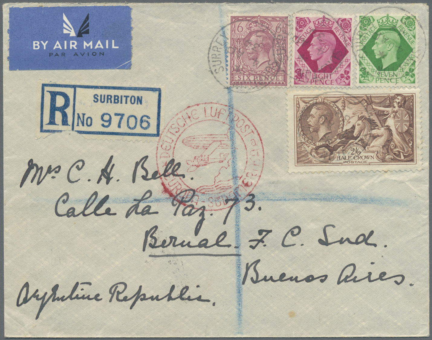 Br Großbritannien: 1928/1939, AIRMAIL TO GERMANY RESP. BY GERMAN AIRMAIL TO SOUTH AMERICA, Group Of 8 C - Andere & Zonder Classificatie