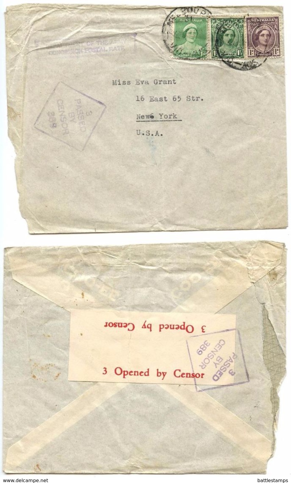 Australia 1940‘s Censor Cover Department Of The Army, Concession Postal Rate - Covers & Documents