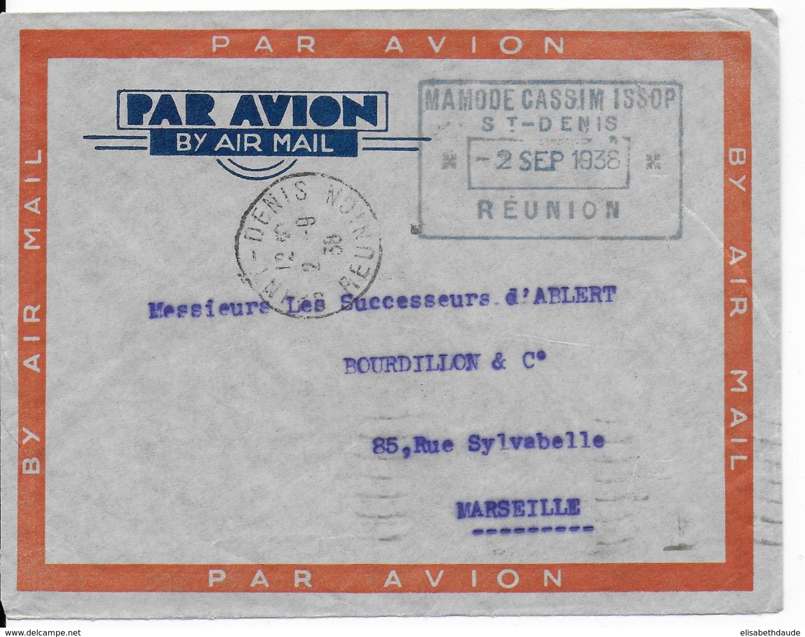 REUNION - 1938 - ENVELOPPE Par AVION De SAINT DENIS  => MARSEILLE - Covers & Documents