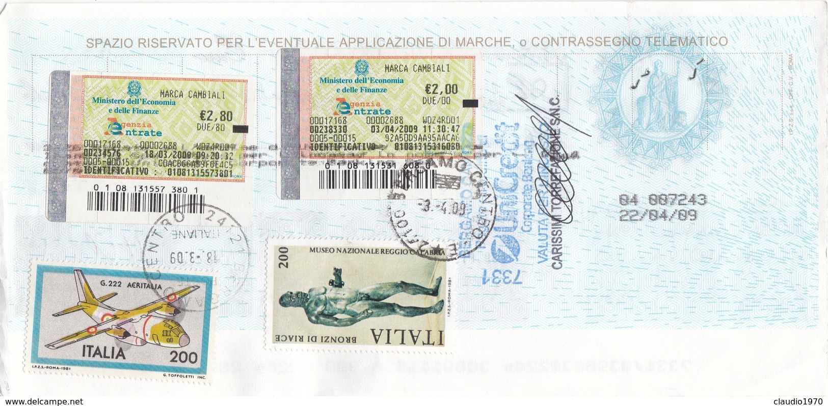 CAMBIALE - CON MARCA DA BOLLO ELETTRONICA EURO.  2,80 , 2,00 E FRANCOBOLLI.LIRE. 200 - Lettres De Change