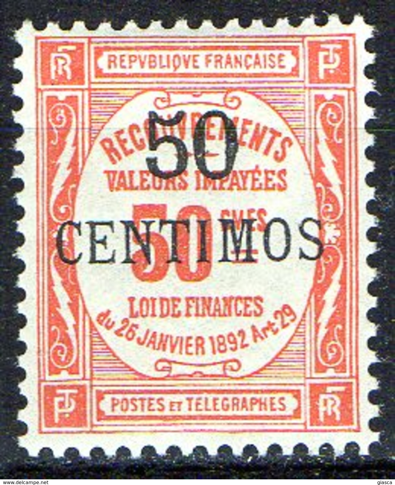 MOROCCO : S026  -  1909  P. Due  50 C. On 50 C. Fine Mint  -  Yvert  €  70 - Postage Due