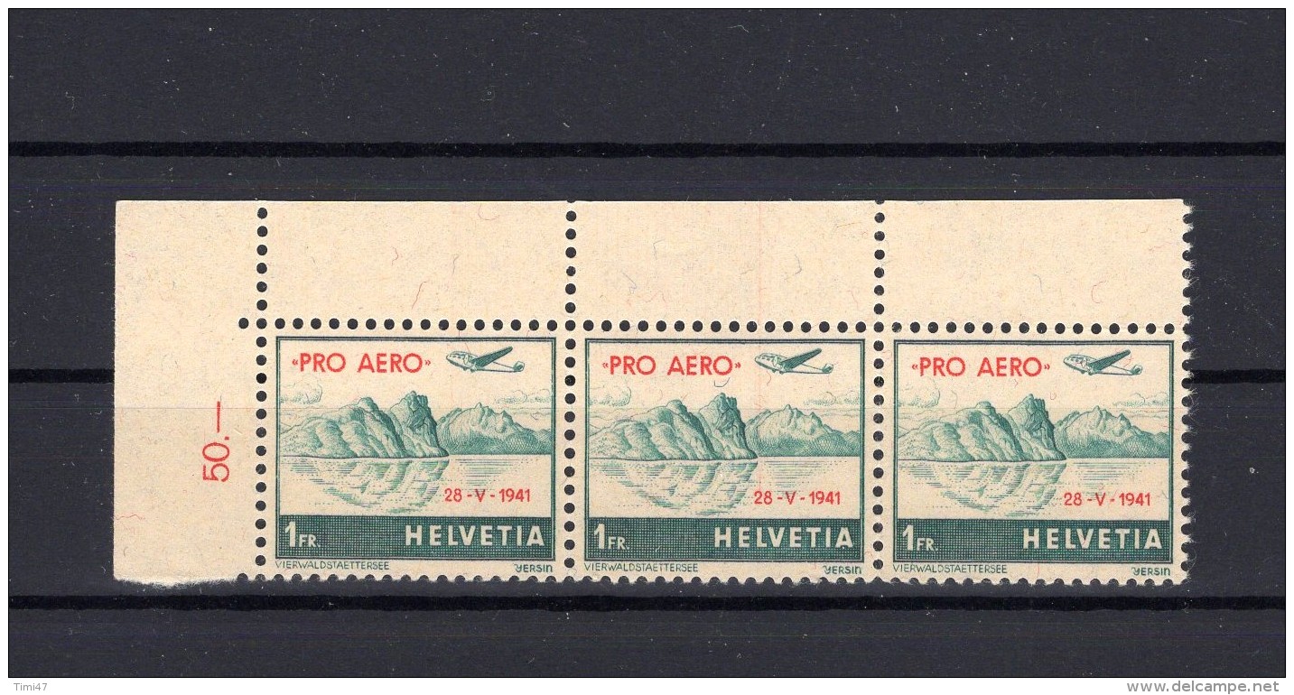 SUISSE Poste Aérienne 1941  Zumstein N° 35 Bande De 3 Timbres Neuf XX - Neufs