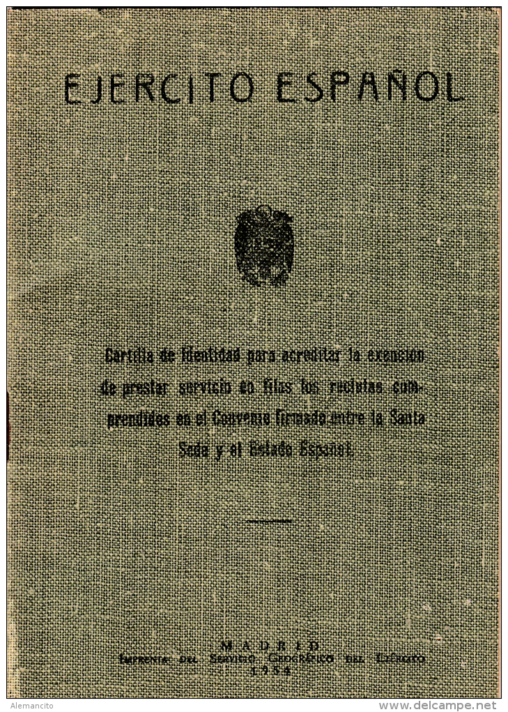 ESPAÑA  --  CARTILLA  MILITAR AÑO  1957  ALISTAMIENTO AL EJERCITO - 1939-45