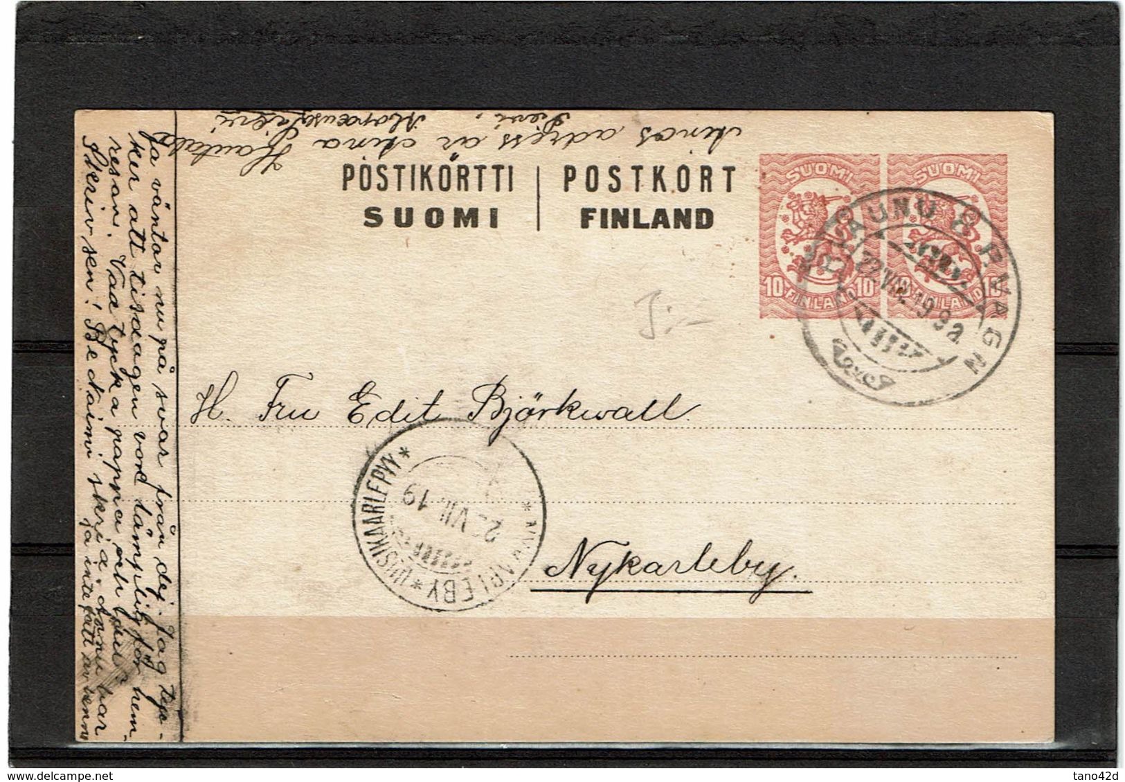 CTN50 -  FINLANDE EP CP DOUBLE TIMBRAGE CIRCULEE 22/8/1919 - Postal Stationery