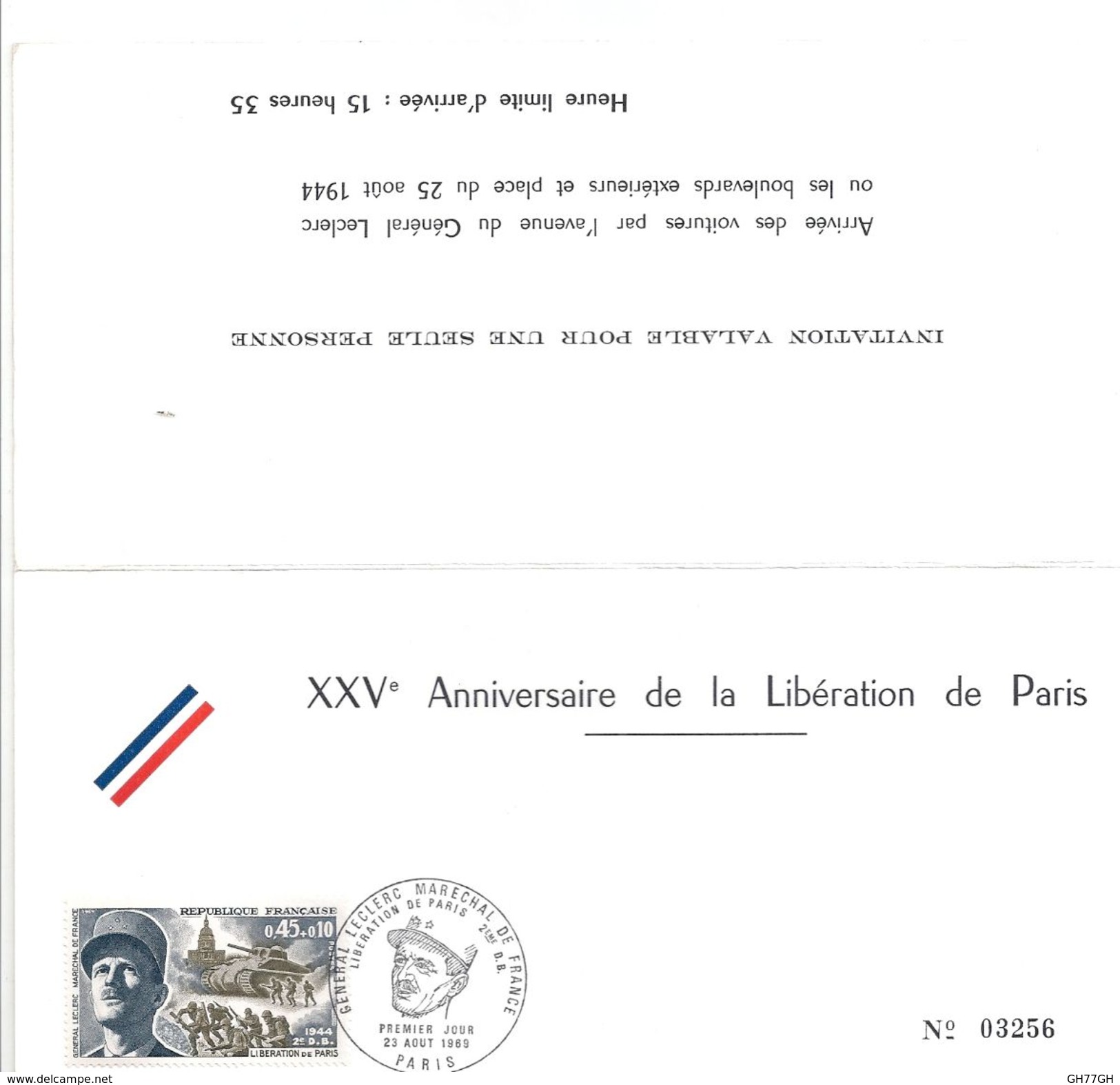 Timbre XXVème Anniversaire De La Libération De Paris -Général Leclerc FDC PREMIER JOUR 23/08/1969 - 1960-1969