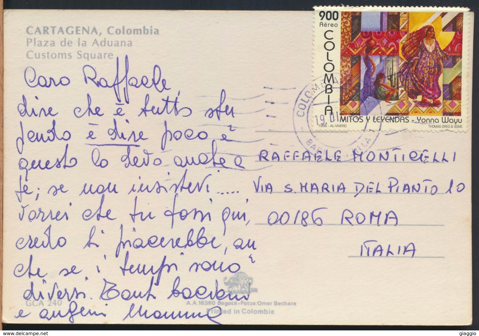 °°° 8168 - COLOMBIA - CARTAGENA - PLAZA DE LA ADUANA - 1998 With Stamps °°° - Colombie