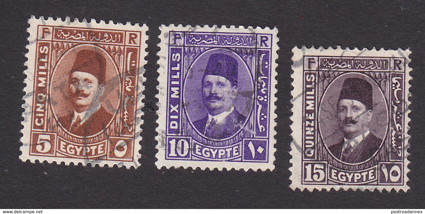 Egypt, Scott #135, 137, 140, Used, King Fuad, Issued 1927 - Used Stamps