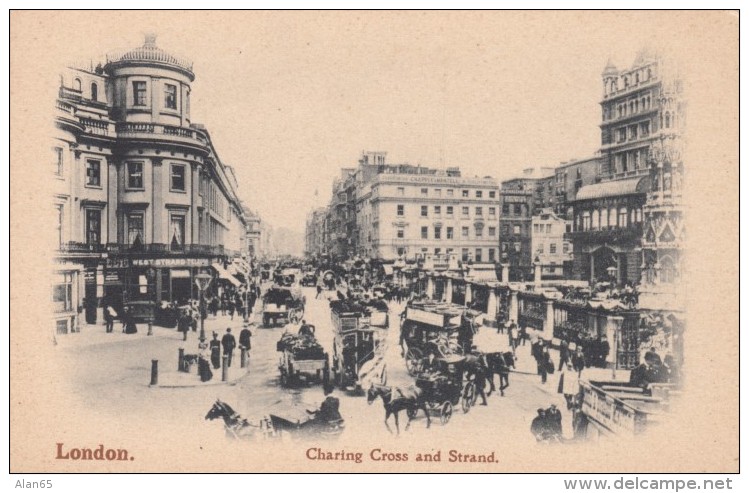 London UK, Charing Cross And Strand Animated Street Scene, C1900s Vintage Postcard - Altri & Non Classificati