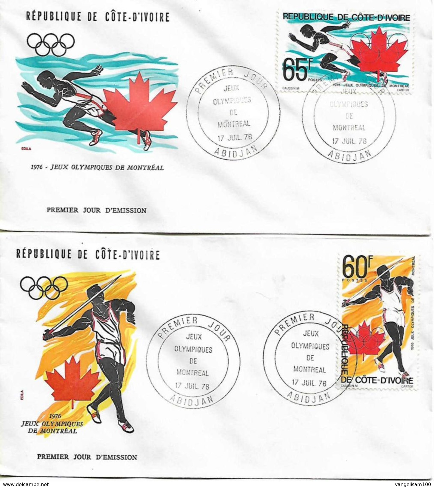 IVORY COAST 1976 Sc#411-12 Olympic Games Montreal Complete Set 2 FDC UNUSED - Sommer 1976: Montreal