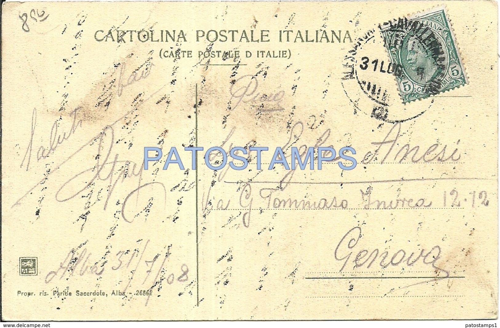 78656 ITALY ALBA CUNEO VIEW PANORAMA SPOTTED CIRCULATED TO GENOVA POSTAL POSTCARD - Autres & Non Classés