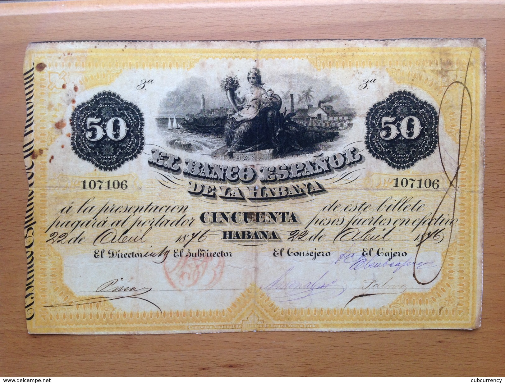 Cuba 50 Pesos 1876 Copie From Genuine Banknote - Cuba