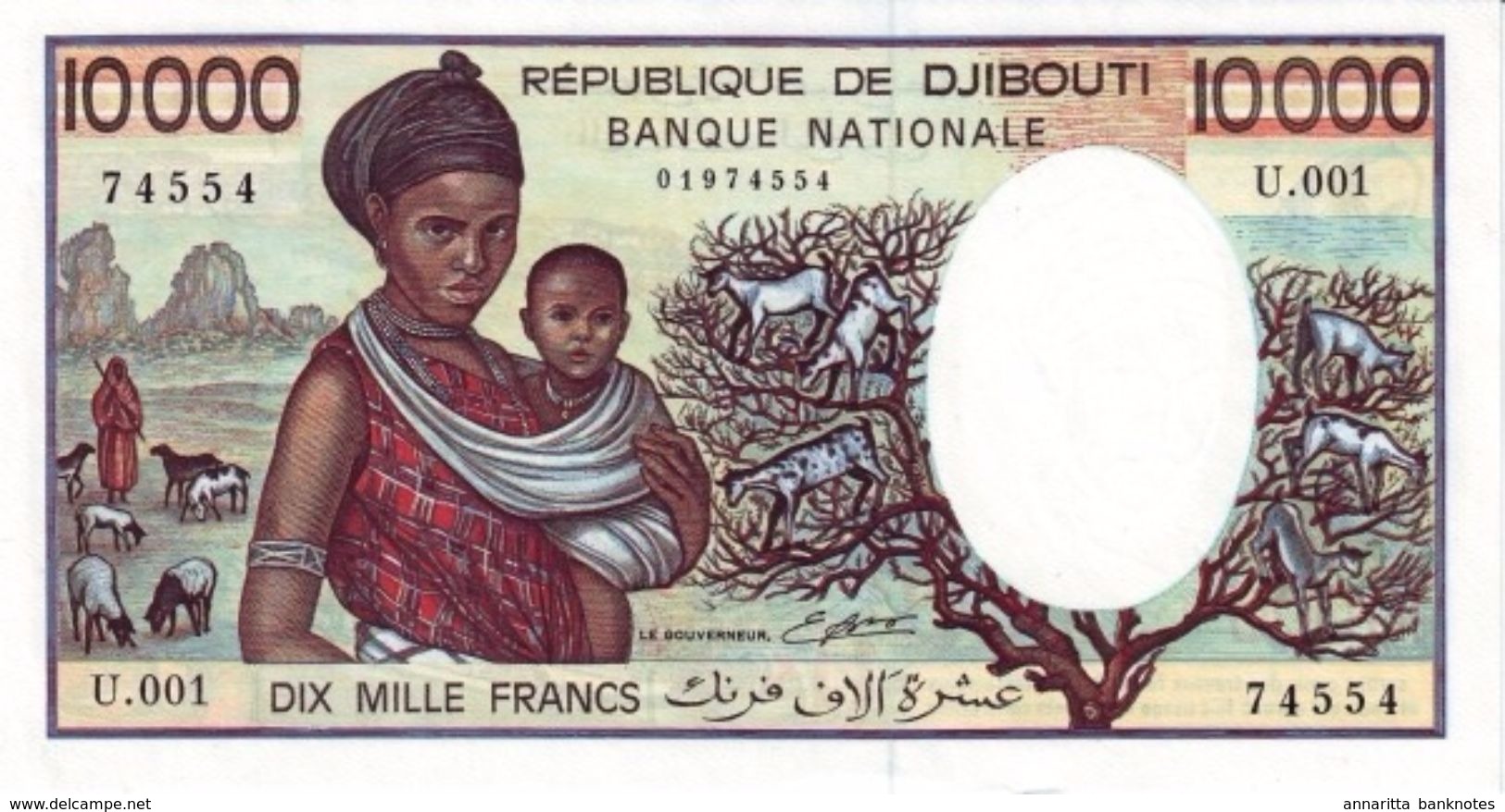 Djibouti (BND) 10000 Francs ND (1984) UNC Cat No. P-39b / DJ104b - Djibouti