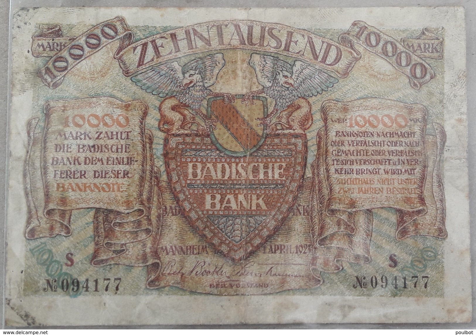 BADISCHE  BANK  10 000  ZEHNTAUSEND  MARK  1 April 1923 - [11] Emissions Locales