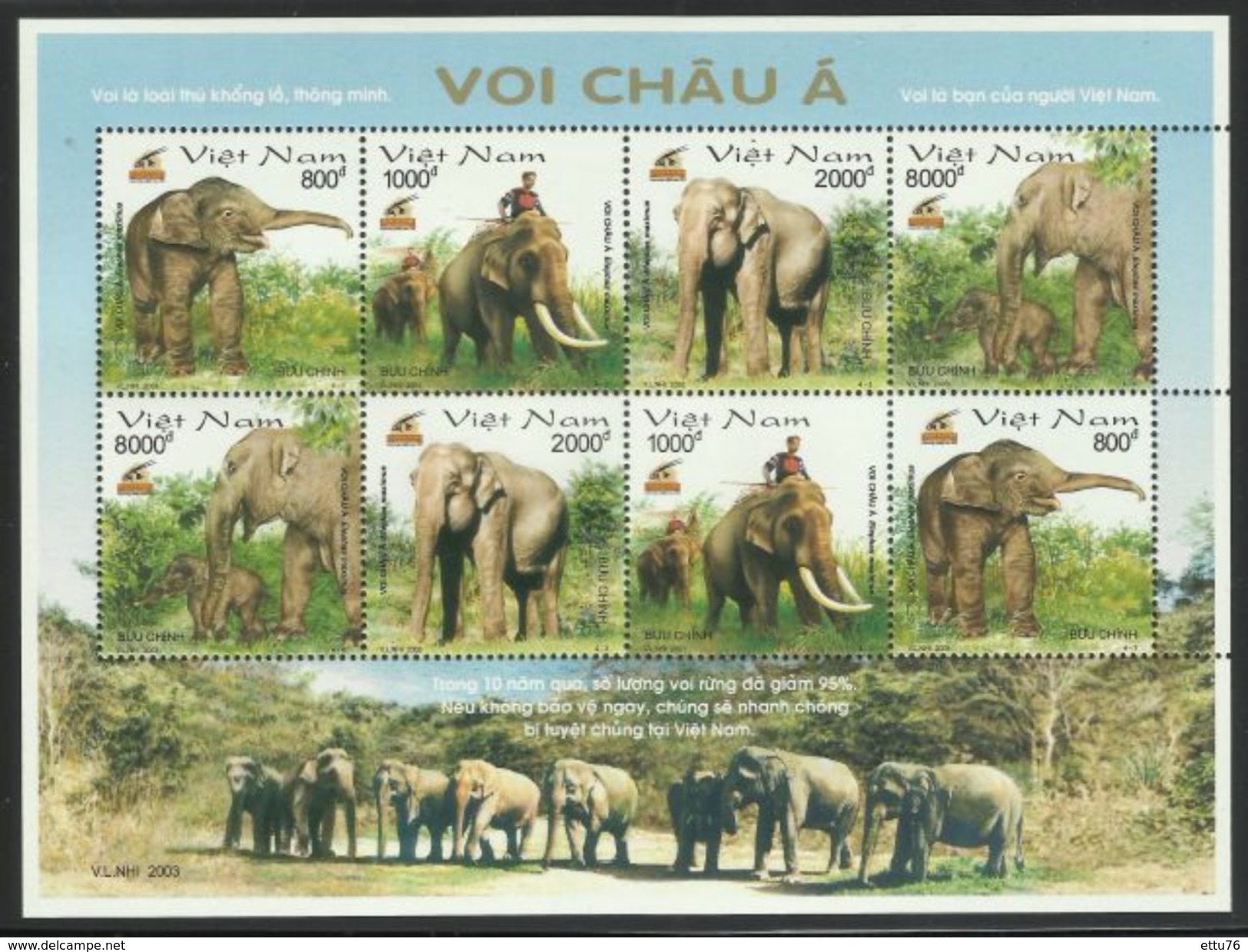 VIETNAM  2003  ELEPHANTS  SHEET  MNH - Olifanten