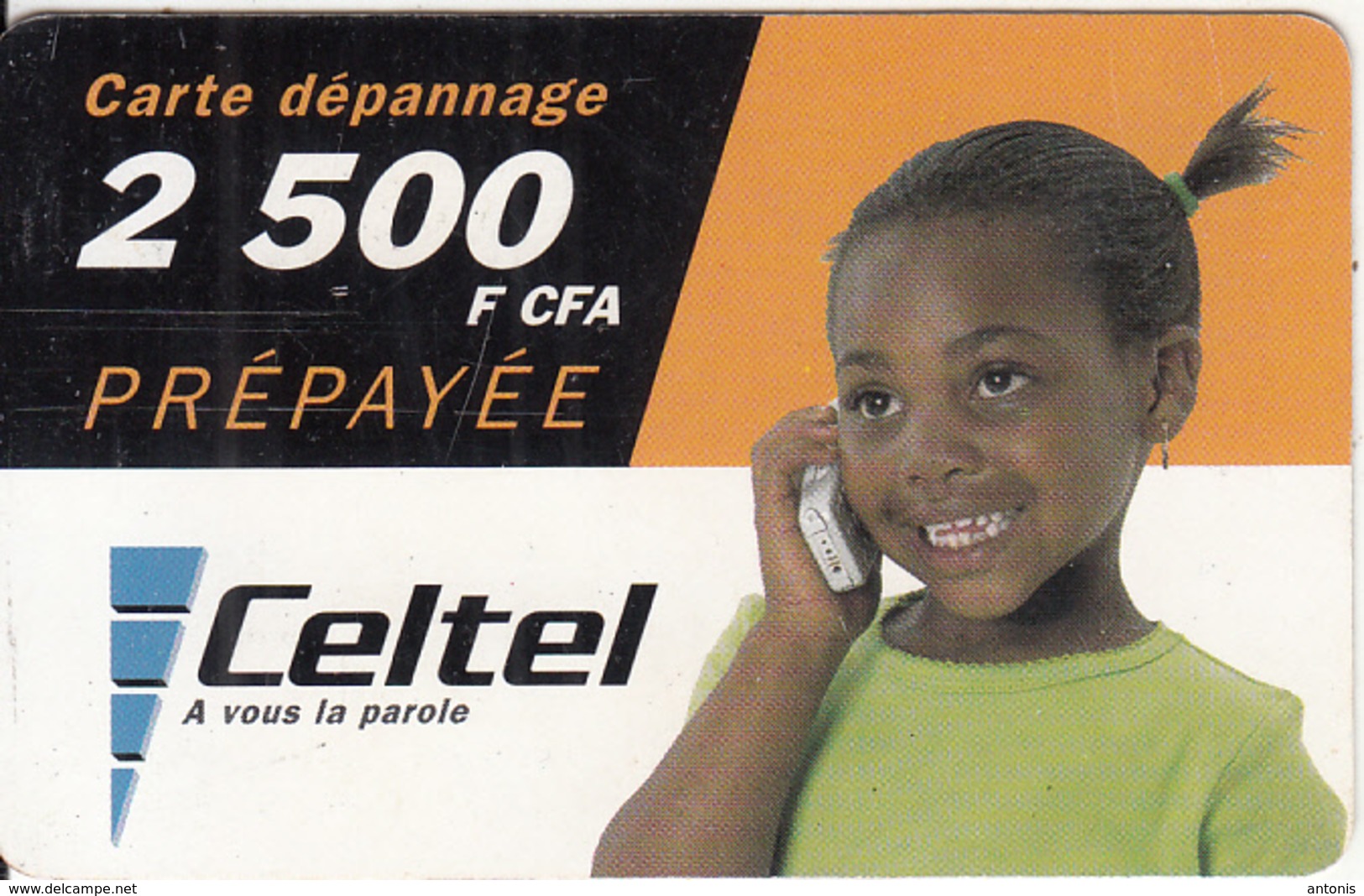 GABON - Little Girl On Phone, Celtel Prepaid Card 2500 Fcfa, Used - Gabun