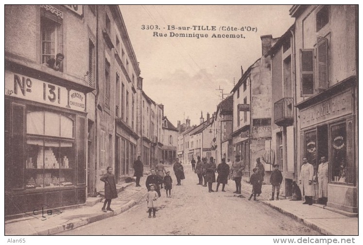 Is-sur-Tille France, Rue Dominique Ancemot Street Scene, Haberdashery Shoes Verterinary Signs, C1910s Vintage Postcard - Is Sur Tille