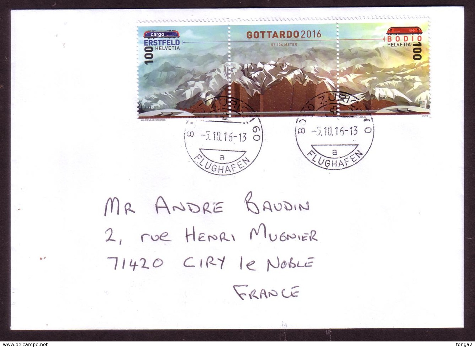 Switzerland Cover Usage Strip With Rock Affixed - Unusual - Briefe U. Dokumente