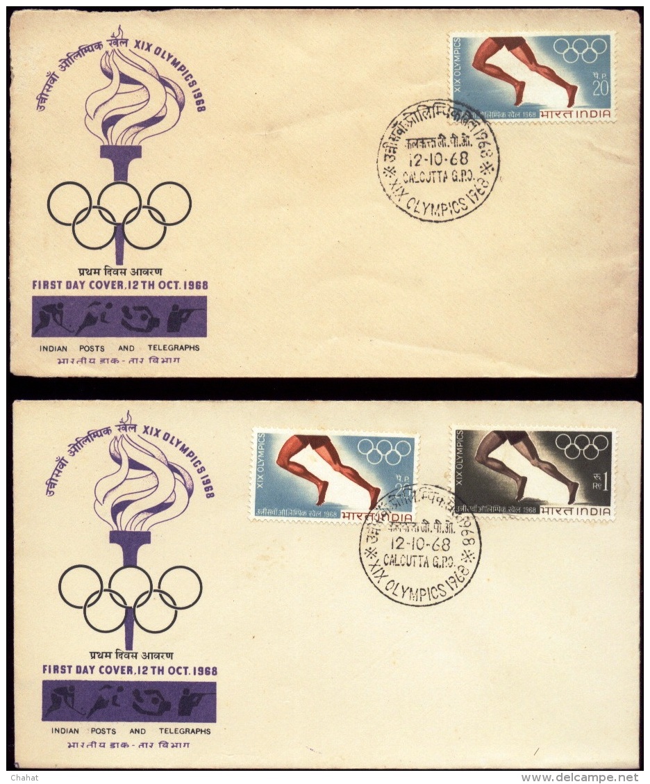 MEXICO OLYMPICS-SET OF 2 FDCs-INDIA-1968-IC-202 - Zomer 1968: Mexico-City