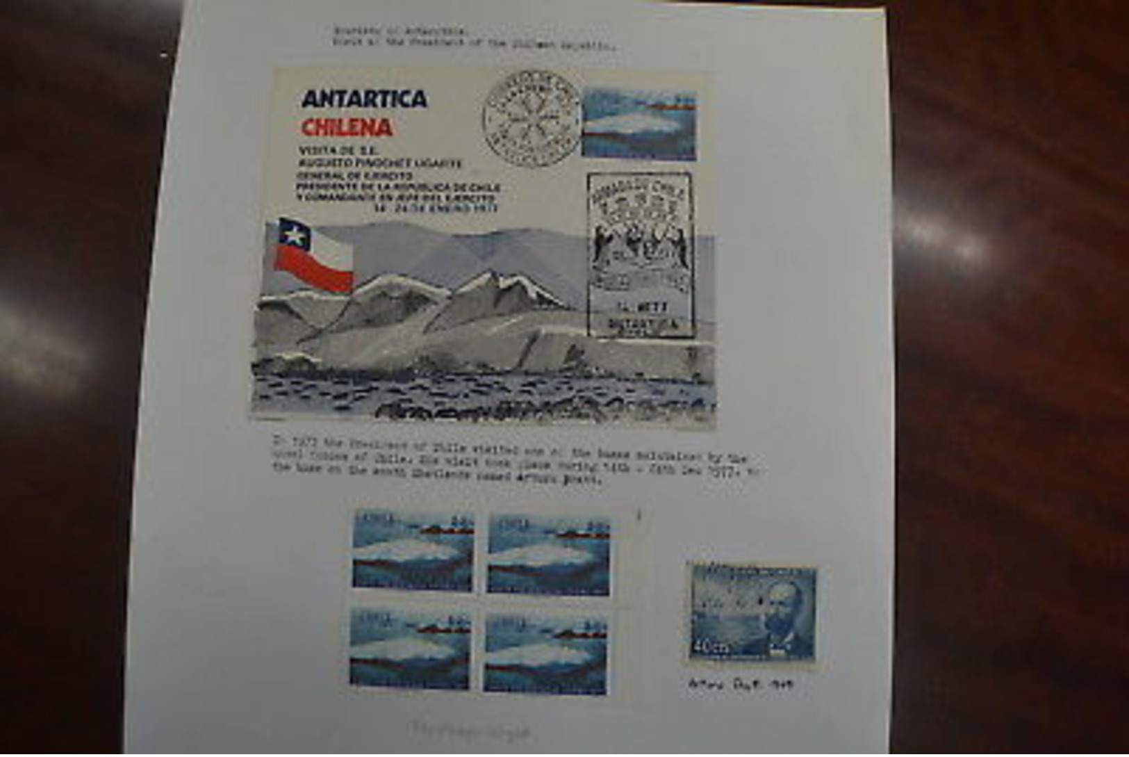 Antarctic Chile Prat Station 14/1/77 Pinochet Visit And Stamps Two Hinged - Other & Unclassified