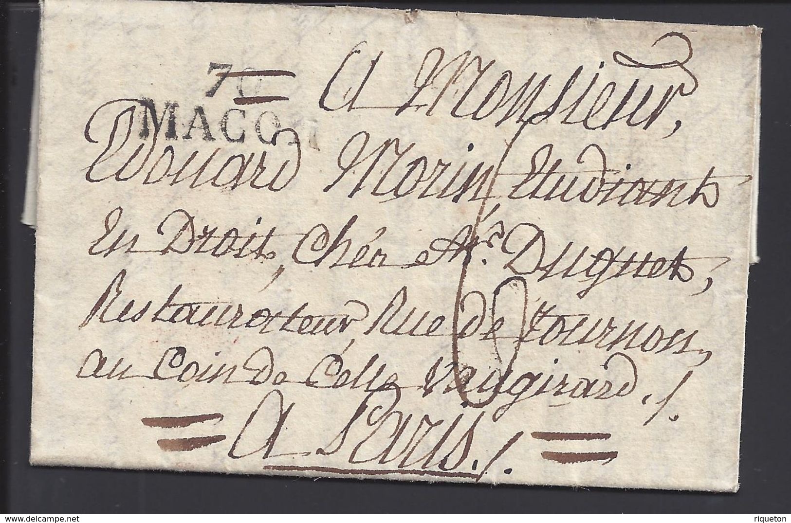 FR - Lettre De Macon Du 24 Novembre 1820, Griffe 70 MACON, En Port Dû, Taxe Manuscrite 6 Décimes, Pour Paris - B/TB - - 1801-1848: Précurseurs XIX