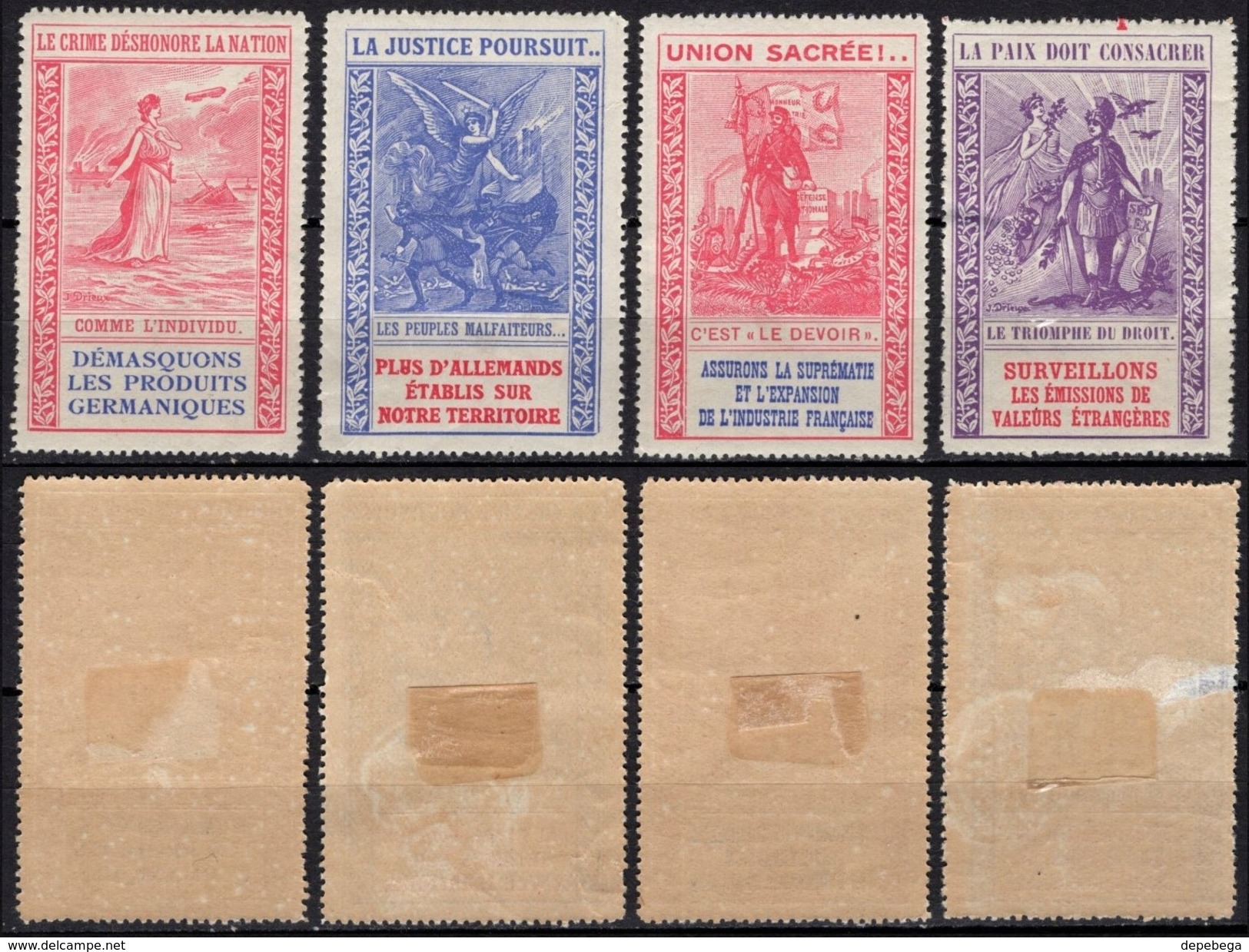 France - WW1, Anti-German Propaganda Vignettes - MH Poster Stamps. - Vignettes Militaires