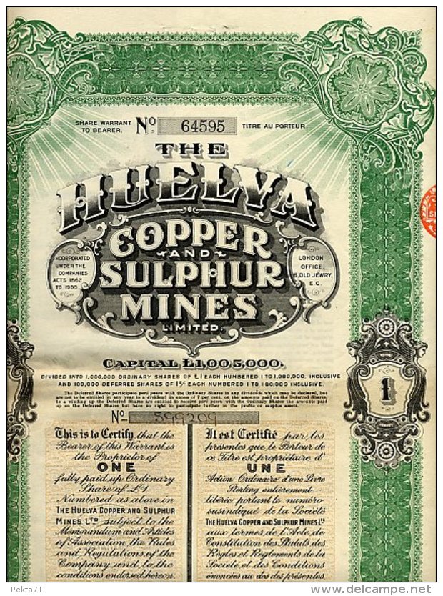 THE HUELVA COPPER AND SULPHUR MINES LIMITED 1930 - Mines